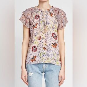 Velvet by Graham & Spencer Angel Floral Print Blouse Size Medium Office Casual 4